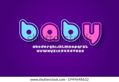 Alphabet of pastel colored , rounded modern font, trendy letters and numbers with contour, vector illustration 10EPS