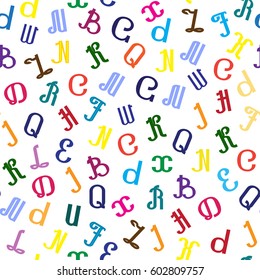 Alphabet pattern letters of different colors on a white background