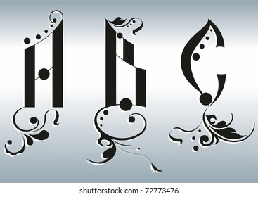 Alphabet with patterns ABC. Vector.