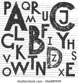 alphabet pen hand drawing graphic letters set