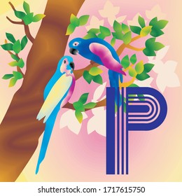 Alphabet with pictures for children letter P