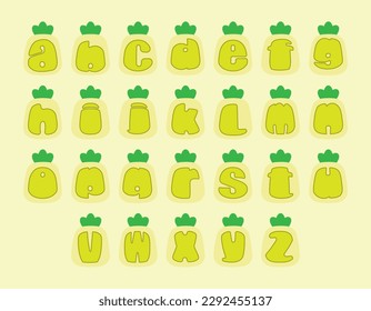 Alphabet in Pineapple shapes. Isolated vector illustration in Pineapple shapes. English alphabet letters of pineapple shapes. Colorful letters vector alphabet set on pineapple shapes