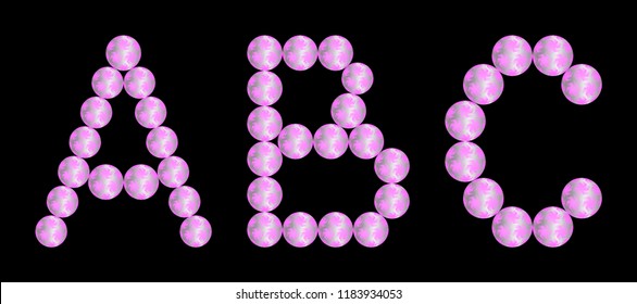 Alphabet from pink christmas balls. ABC