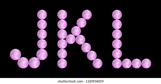 Alphabet from pink christmas balls. JKL