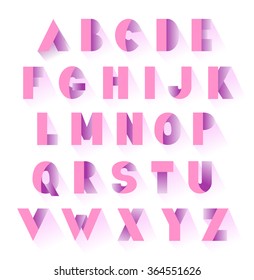 alphabet pink paper set with shadows. capital letters. vector