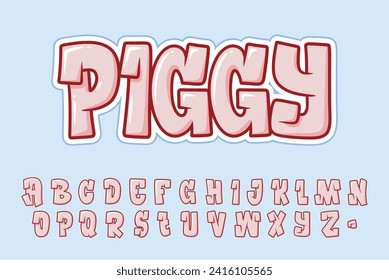 Alphabet Pink Piggy Graffiti Font Type Cartoon Vector