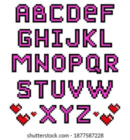 Alphabet, pink pixel lettering for games