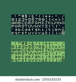Alphabet pixel art style icon, fonts, interface, 8-bit sprite, game assets, retro 80s console gaming app, video game, old school computer graphic design. Isolated vector illustration. 