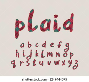 Alphabet plaid design. Hand brush font, lettering style. Lowercase letters. Vector illustration. Layered EPS 10