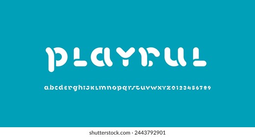 alphabet playful font, rounded letters A, B, C, D, E, F, G, H, I, J, K, L, M, N, O, P, Q, R, S, T, U, V, W, X, Y, Z and numbers 0, 1, 2, 3, 4, 5, 6, 7, 8, 9, vector illustration 10EPS