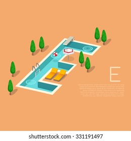 Alphabet with pool party elements : Letter E : Vector Illustration