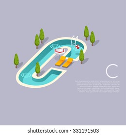 Alphabet with pool party elements : Letter C : Vector Illustration