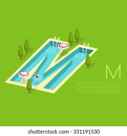 Alphabet with pool party elements : Letter M : Vector Illustration
