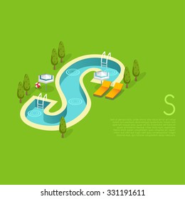 Alphabet with pool party elements : Letter S : Vector Illustration