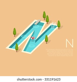 Alphabet with pool party elements : Letter N : Vector Illustration