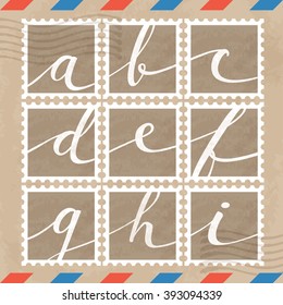 Alphabet in Postage Stamps Template : Vector Illustration
