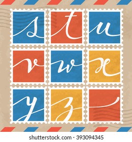 Alphabet in Postage Stamps Template : Vector Illustration