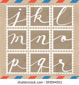 Alphabet in Postage Stamps Template : Vector Illustration