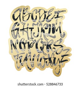 Alphabet poster, dry brush ink artistic modern calligraphy print. Handdrawn trendy design with authentic and unique scrapes and scratches for a logo, cards, invitations, posters, banners