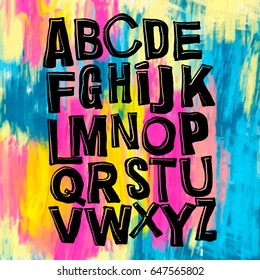 Alphabet poster, dry brush ink artistic modern calligraphy print.Handdrawn trendy design with authentic and unique scrapes and scratches for a logo, cards, invitations, posters, banners 