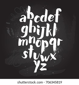 Alphabet poster, dry brush ink artistic modern calligraphy print. Handdrawn trendy design with authentic and unique scrapes and scratches for a logo, cards, invitations, posters, banners.