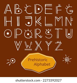 Alphabet in Prehistoric Style. Hand drawn doodles of alphabet symbols from A to Z. Perfect for creating decorative posters, prints, Nordic and Scandi Design.