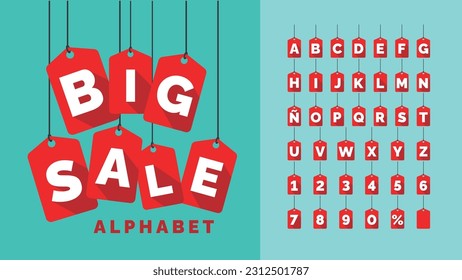 Alphabet price tags. Special offer or shopping discount label. Sale promotional card. Vector illustration.