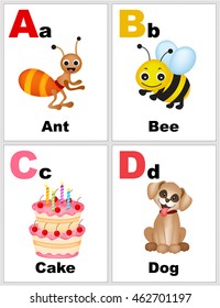 Alphabet printable flashcards collection with letter a,b,c,d with pictures