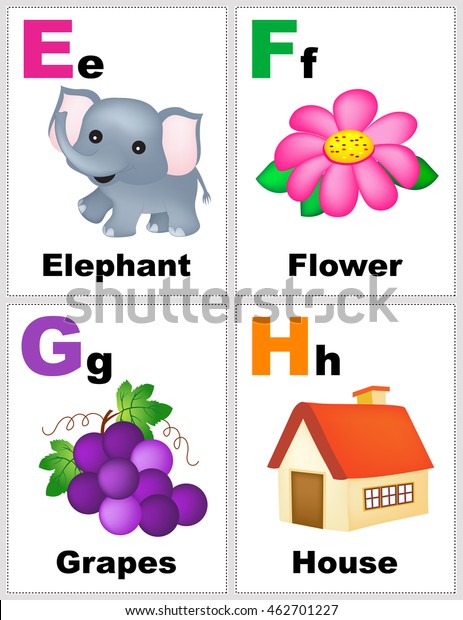 Alphabet Printable Flashcards Collection Letter E Stock Vector