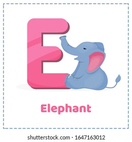 Alphabet printable flashcards vector with letter E.