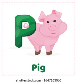 Alphabet printable flashcards vector with letter P.