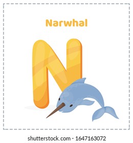 Alphabet printable flashcards vector with letter N