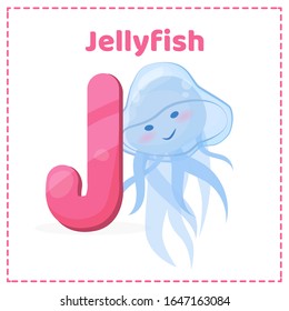 Alphabet printable flashcards vector with letter J