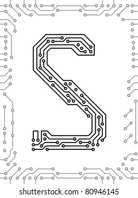 Alphabet of printed circuit boards. Easy to edit. Capital letter  S