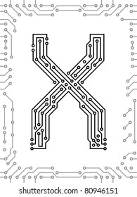 Alphabet of printed circuit boards. Easy to edit. Capital letter  X