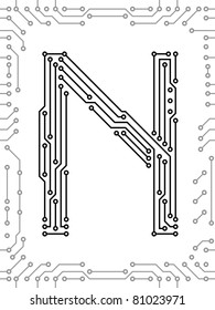 Alphabet of printed circuit boards. Easy to edit. Capital letter  N