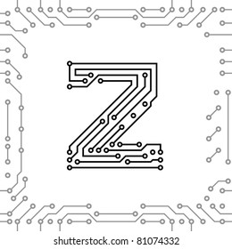 Alphabet of printed circuit boards. Easy to edit. Lowercase Z