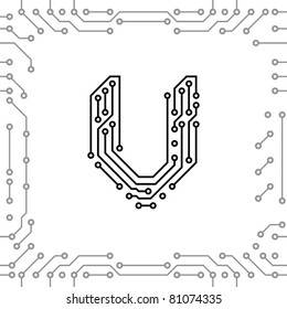 Alphabet of printed circuit boards. Easy to edit. Lowercase V