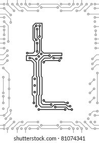 Alphabet of printed circuit boards. Easy to edit. Lowercase T
