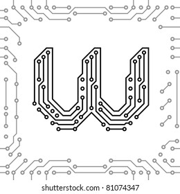Alphabet of printed circuit boards. Easy to edit. Lowercase W