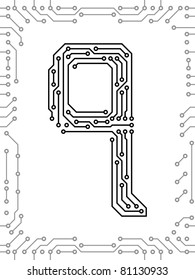 Alphabet of printed circuit boards. Easy to edit. Lowercase Q