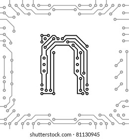Alphabet of printed circuit boards. Easy to edit. Lowercase N