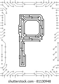Alphabet of printed circuit boards. Easy to edit. Lowercase P