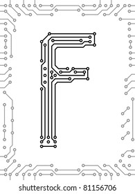 Alphabet of printed circuit boards. Easy to edit. Lowercase F