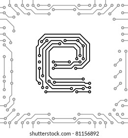 Alphabet of printed circuit boards. Easy to edit. Lowercase E