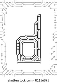 Alphabet of printed circuit boards. Easy to edit. Lowercase D
