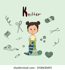 Juego de profesiones de alfabeto. Aprender letras con profesiones divertidas. Tejido para letra K. Perfecto para la educación, ducha para bebés, huellas para niños