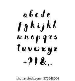 Alphabet and punctuation marks ink handwritten textured lettering. Hipster and vintage style. Perfect for your design!