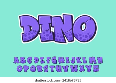 Alphabet Purple Dino Dot Font Tipo Vector de dibujos animados