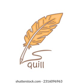 Alphabet Q For Quill Vocabulary School Lesson Writing Reading Cartoon Illustration Vector Clipart